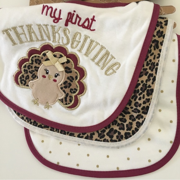 NEW My 1st Thanksgiving 3 Bibs and Sock Set Animal Print Turkey Theme Baby Gift - Picture 10 of 10